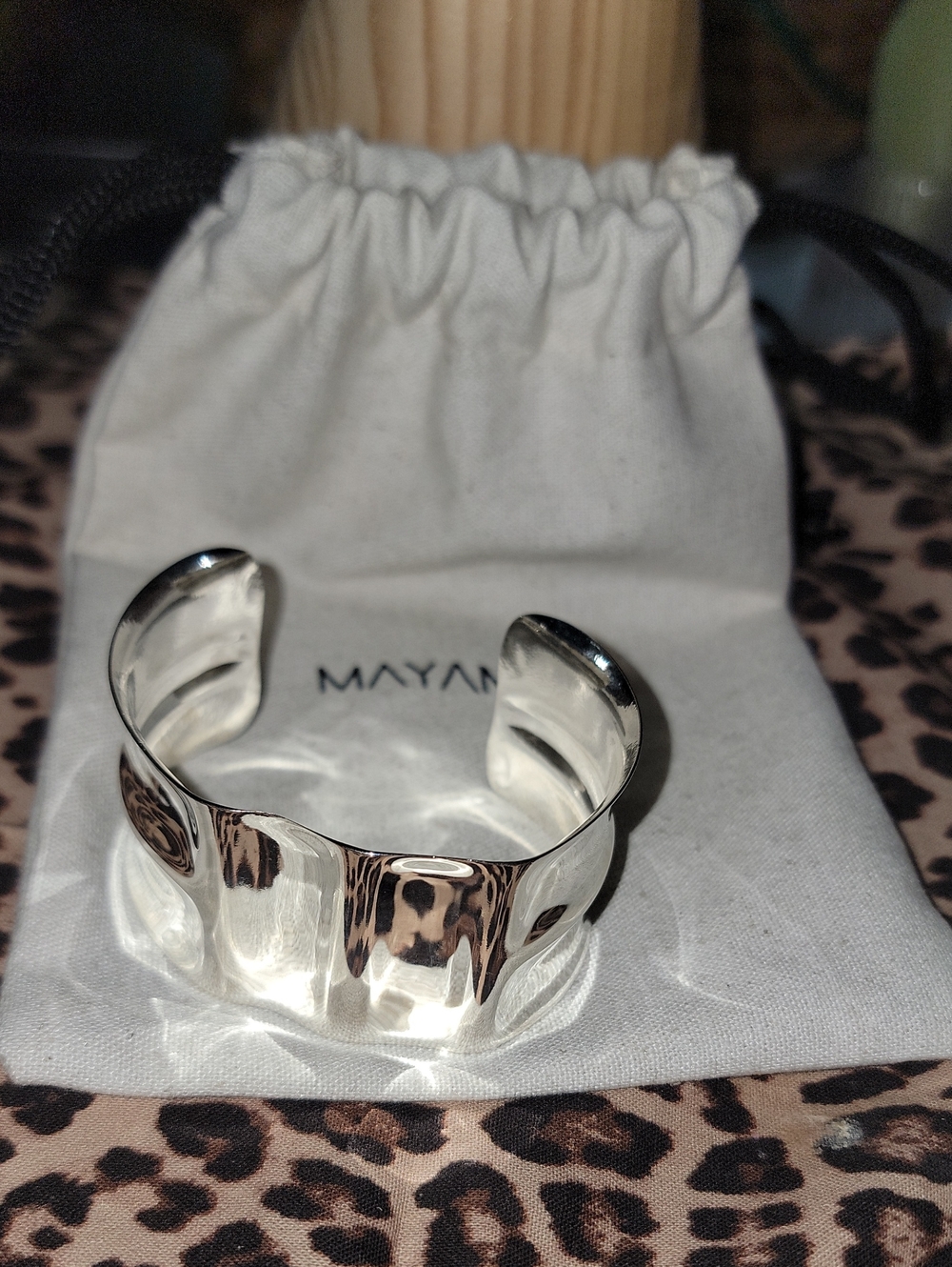 Mayamar Silver Hammered Cuff Bracelet Adjustable